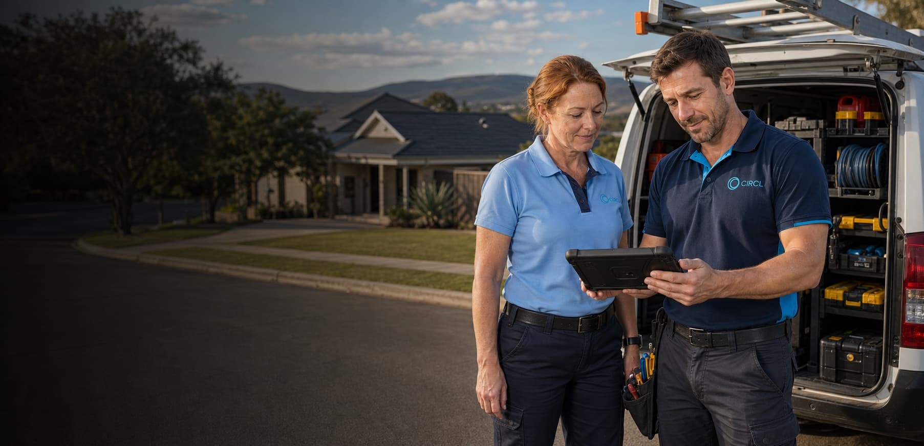Circl field-service lead coordinating a completed job with a technician